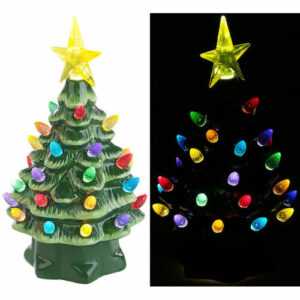 infactory Deko-Weihnachtsbaum aus Keramik mit LED-Beleuchtung, Timer, 19 cm