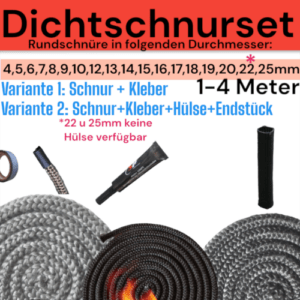 Kamindichtung Dichtschnur Ofendichtung Ofenschnur Kaminschnur Schnur 4-25mm Set