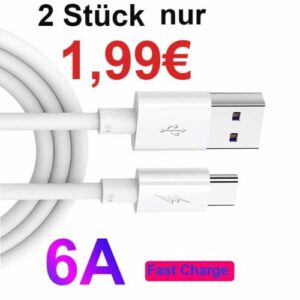 2PCS USB C Datenkabel SCHNELL Ladekabel Kabel für Samsung Galaxy Huawei - Weiß