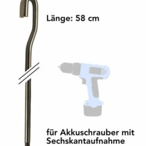 Markisenkurbel elektrisch 58cm lang, für Akkuschrauber, Edelstahl, V2A, Markise