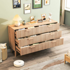 Anrichte Kommode 6 Schubladen Sideboard 100 cm Vierbeinig Naturholzfarbe