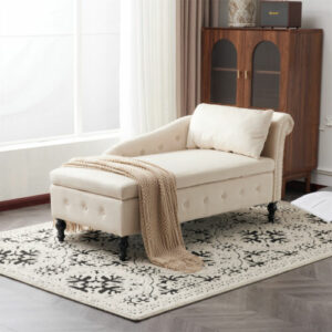 Chaiselongue Couch Sofa Polsterliege Loungesofa Relaxliege mit Kissen Samt Beige