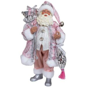 Weihnachtsmann 38cm Deko Figur Weihnachten stehend Nikolaus weiß rosa glänzend