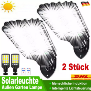 2er 6000W Solarleuchte mit Bewegungsmelder Außen Lampe Fluter LED Strahler Licht