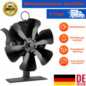 6-Flügel Ofenventilator Kaminofen Ventilator Stromloser Lüfter Stove Fan Leiser