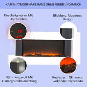 Elektrokamin mit Heizung 1800/900 W elektrischer Kamin mit Fernbedienung grau