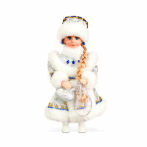 Figur 30 cm Schneemädchen, im weißen Pelzmantel blauen Verzierungen Снегурочка