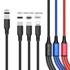 3in1 Multi PD 100W USB-C Ladekabel auf USB Typ-C, Micro-USB und Phone