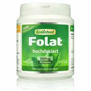 Greenfood Folat, 1000 µg, extra hochdosiert, 180 Kapseln – vegan