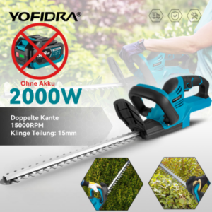 YOFIDRA®  Akku Heckenschere 51cm Schnittlänge für längere Gartenarbeit geeignet