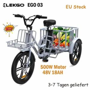 Elektro Dreirad E-Bike 20 Zoll 3 Räder Fahrrad 500W 18AH Cargo Trike mit Korb