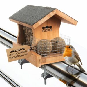 Vogelhaus mit 2x Balkonhalterung Vogelfutterhaus Balkon Vogelfutterspender Holz