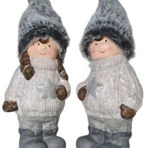 Winterkinder Figuren Weihnachtsdeko Junge Mädchen 2er Set Dekofiguren Winterdeko