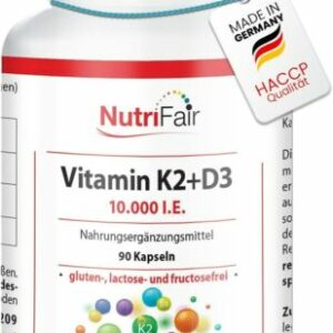 Vitamin K2 200 µg mit D3 10.000 IE Depot - 90 Kapseln | hochdosiert | fairvital