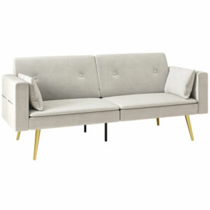 2-Sitzer Sofa mit Bettfunktion, Verstellbare Rückenlehne, weiche Kissen, Beige