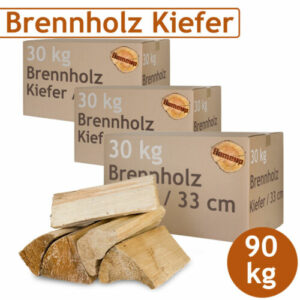 (0,81€/1kg) Kiefer Brennholz Kaminholz Holz 90 kg Kaminofen Grill 33 cm Flameup