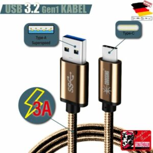 1,0m USB C 3.2 gen1 Gold Typ C 3A Schnell Ladekabel Datenkabel Samsung Huawei