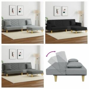 Schlafsofa 2-Sitzer mit Kissen und Fußhocker Stoff  Couch mit Bettfunktion Betts