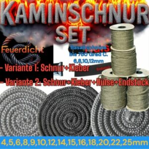 Dichtschnur Ofendichtung Kamindichtung Schnur Set 4-25mm Hülse Kleber Ofenschnur