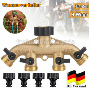 3/4" Wasserverteiler 4 Wege Messing Gartenschlauch Wasserhahn Verteiler Ventil