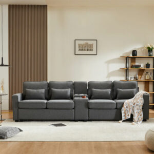 Polstersofa 4-Sitzer Sofa Couch aus Leinen Schlafcouch mit Konsole Wohnzimmer