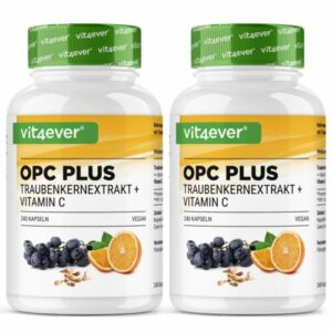 2x OPC + Vitamin C = 480 Kapseln - 600mg pro Kapsel - Traubenkernextrakt Vegan