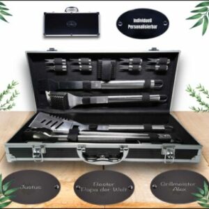 BBQ Grillset 15 Teilig im Koffer mit Personalisierung Geschenk Gravur