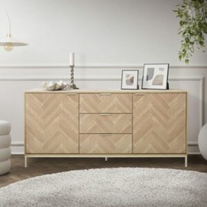 Sideboard Kommode Anrichte Eiche-Optik mit Fischgrätenmuster 160x75,5x40 cm