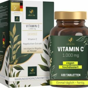 Vitamin C Hochdosiert plus Natürliches Hagebutten Extrakt - Vegan 100 Tabletten