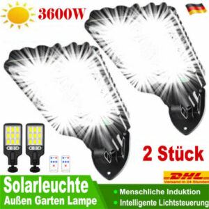 2er 3600W Solarleuchte mit Bewegungsmelder Außen Lampe Fluter LED Strahler Licht