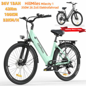 HillMiles 26"E-Bike mit 36V 13Ah Herausnehmbarer Batterie Commuter Electric Bike