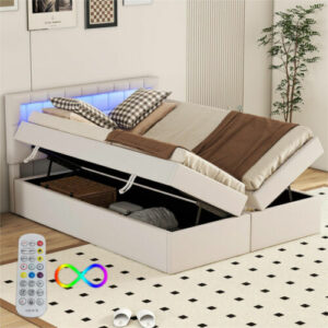 Polsterbett Stauraumbett Doppelbett 140x200 mit Bettkasten LED Beleuchtung Beige