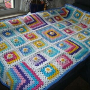 Echte Handarbit-Granny Square Decke