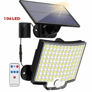 106 LED Solarleuchte mit Bewegungsmelder – Außenlampe, Fluter & Sensorstrahler