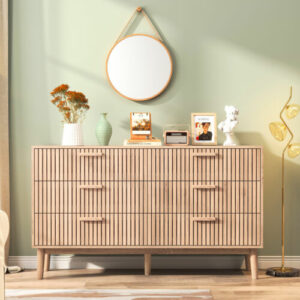 Kommode Anrichte 6-Schubladen Sideboard 100 cm Vierbeinig Naturholzfarbe DE