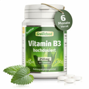 Vitamin B3, flushfree, 250 mg, hochdosiert, 180 Tabletten. Vegan.