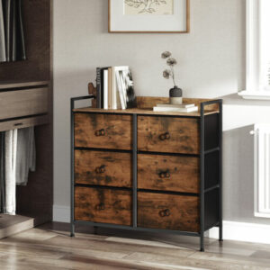 WOLTU Kommode 6 Schubladen Aufbewahrungsschrank Sideboard Vintagebraun Schwarz