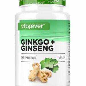 Ginkgo Biloba Ginseng Mix - 365 Tabletten - Hochdosiert - Vegan no Kapseln