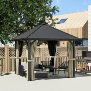 Outsunny Pavillon mit Hardtop, ca.3x3 m Wasserdicht Stabil Winterfest Dunkelgrau