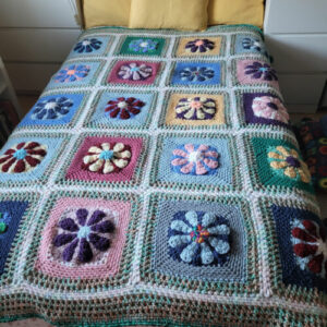 Wohndecke Häkeldecke Wolldecke Retro Daisy Granny Square