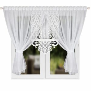 Neu Elegante Gardine - Paneel Kräuselband Vorhänge Weiß Fertiggardine Set Voile