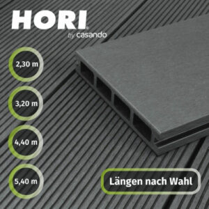 HORI WPC Terrassendiele Grau Terrassenplatten beidseitig verwendbar 2.3-5.4m