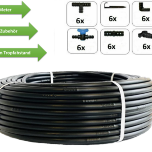 Tropfschlauch 100M Perlschlauch Tropfabstand 20cm Garten Bewässern SET 36 teil.