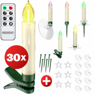 30 x LED Weihnachtskerzen Weihnachtsbaumbeleuchtung Lichterkette Timer Kabellos