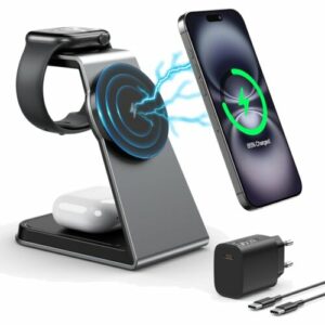 Induktive Aowin Ladestation für iPhone und Apple Watch – Grau, kompakt & sicher