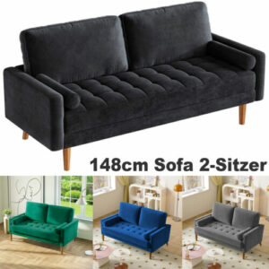 2-Sitzer Sofa Modern Samt Sofa Couch mit 2 Kissen Bequemer Getuftetes Loungesofa