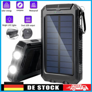 30000mAh Solar Power Bank Charger Ladegerät Externer Batterie LED 2USB Akku DE