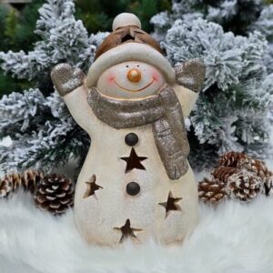 Schneemann Windlicht aus Ton Deko Figur Weihnachtsdekoration Geschenkidee