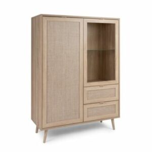 Highboard Rattan Vitrine Sideboard Kommode Eiche Bast Skandinavisch Bali 100 cm