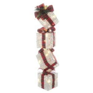 4 Stück LED Weihnachtsbeleuchtung Schnee Effekt Pfahl Geschenkbox Glitzer Deko UK 86cm